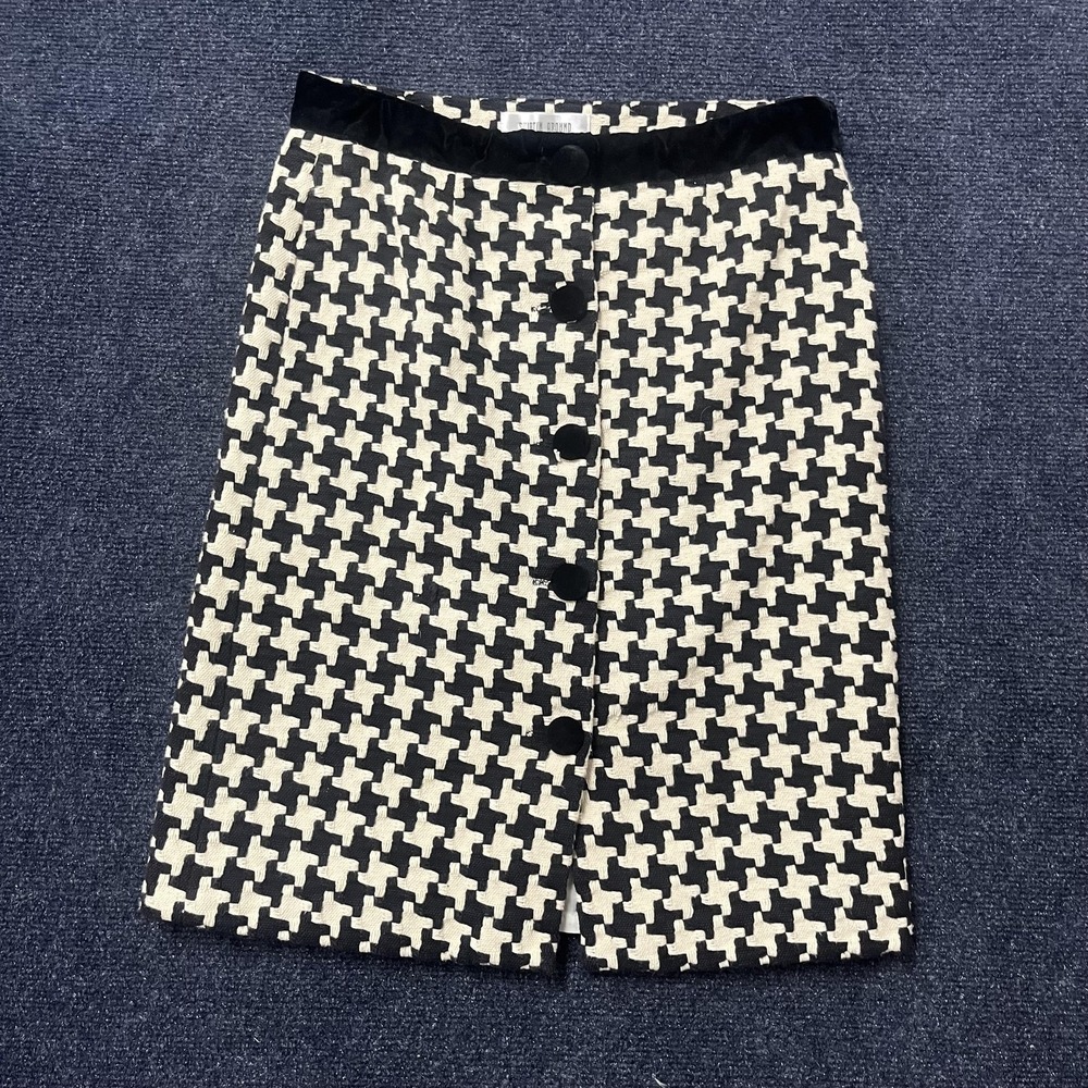 Skirtin‎ Around Skirt Womens 6 Black White Houndstooth Button Front Velvet Waist